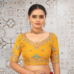 Yellow color Blouse in Bangalore Silk fabric with Embroidered, Resham, Thread work