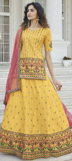 Pink and Majenta, Yellow color Long Lehenga Choli in Chiffon fabric with Embroidered, Gota Patti, Sequence, Thread work