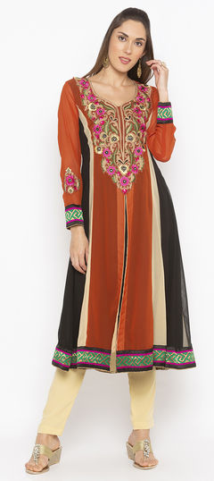 Multicolor color Tunic with Bottom in Georgette fabric with Embroidered, Mirror, Resham, Thread work