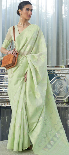 Green color Saree in Art Silk, Silk fabric with Embroidered, Resham, Thread work