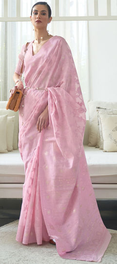 Pink and Majenta color Saree in Art Silk, Silk fabric with Embroidered, Resham, Thread work