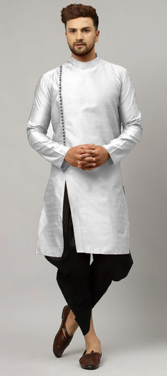 Black and Grey color Dhoti Kurta in Dupion Silk fabric with Thread work