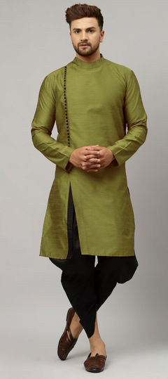 Green color Dhoti Kurta in Dupion Silk fabric with Thread work
