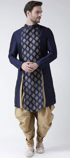 Blue color Dhoti Kurta in Dupion Silk fabric with Weaving work