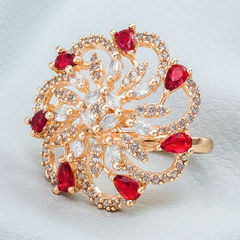 Gold Rodium Polish Red and Maroon color Ring in Metal Alloy studded with Austrian diamond