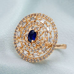 Gold Rodium Polish Blue color Ring in Metal Alloy studded with Austrian diamond