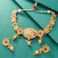 Gold Rodium Polish Multicolor color Necklace in Metal Alloy studded with CZ Diamond