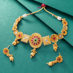 Gold Rodium Polish Multicolor color Necklace in Metal Alloy studded with CZ Diamond