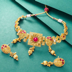 Gold Rodium Polish Multicolor color Necklace in Metal Alloy studded with CZ Diamond