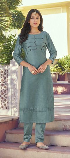 Blue color Tunic with Bottom in Art Silk fabric with Embroidered, Resham, Thread work