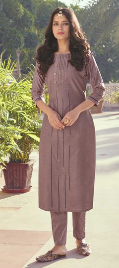 Purple and Violet color Tunic with Bottom in Art Silk fabric with Embroidered, Resham, Thread work