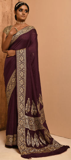 Traditional, Wedding Purple and Violet color Saree in Banarasi Silk, Silk fabric with South Weaving work : 1806621