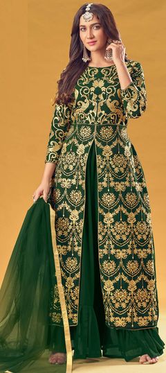 Green color Salwar Kameez in Georgette fabric with Embroidered, Stone, Thread, Zari work