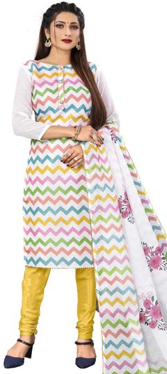 White and Off White color Salwar Kameez in Kota Silk fabric with Digital Print work