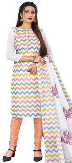 White and Off White color Salwar Kameez in Kota Silk fabric with Digital Print work