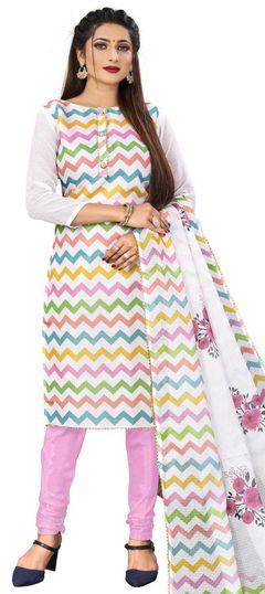 White and Off White color Salwar Kameez in Kota Silk fabric with Digital Print work