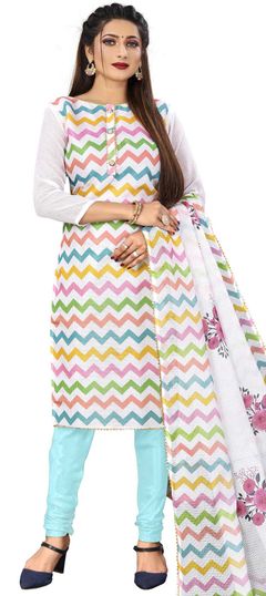 White and Off White color Salwar Kameez in Kota Silk fabric with Digital Print work