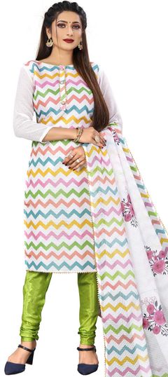 White and Off White color Salwar Kameez in Kota Silk fabric with Digital Print work