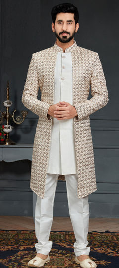 Black and Grey, White and Off White color IndoWestern Dress in Imported fabric with Thread, Zari work : 1808610