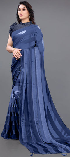 Blue color Saree in Faux Georgette fabric with Stone work