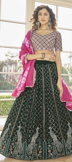 Green, Pink and Majenta color Lehenga in Georgette fabric with Embroidered, Sequence, Stone, Thread work