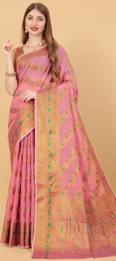 Traditional Pink and Majenta color Saree in Art Silk, Silk fabric with Bengali, South Weaving work : 1809403