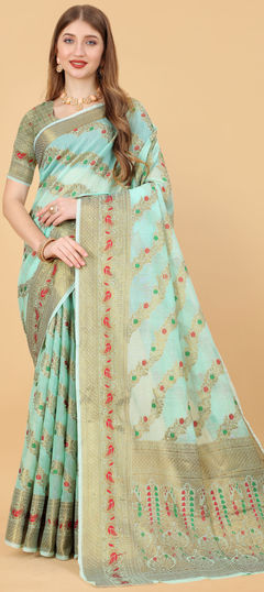 Traditional Blue color Saree in Art Silk, Silk fabric with Bengali, South Weaving work : 1809409