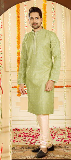 Green color Kurta Pyjamas in Poly Silk fabric with Digital Print, Sequence work