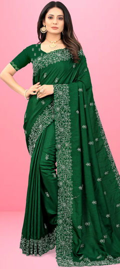 Green color Saree in Art Silk, Silk fabric with Embroidered, Thread work