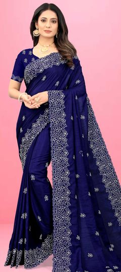 Blue color Saree in Art Silk, Silk fabric with Embroidered, Thread work