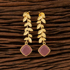 Gold Rodium Polish Pink and Majenta color Earrings in Brass studded with CZ Diamond