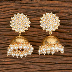 Gold Rodium Polish White and Off White color Earrings in Brass studded with Beads, Cubic Zirconia, Kundan, Pearl