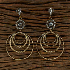 Gold Rodium Polish Gold color Earrings in Brass studded with Beads, Cubic Zirconia, Kundan, Pearl