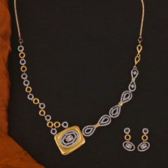 Gold Rodium Polish White and Off White color Necklace in Brass studded with Austrian diamond