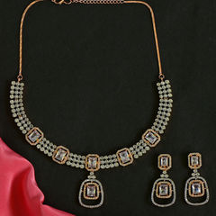 Gold Rodium Polish White and Off White color Necklace in Brass studded with Austrian diamond