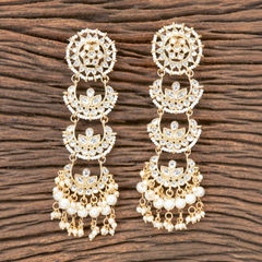 Gold Rodium Polish White and Off White color Earrings in Brass studded with Beads, Cubic Zirconia, Kundan, Pearl
