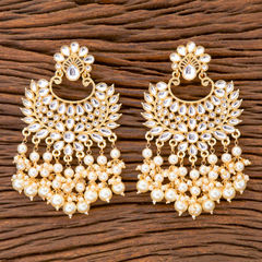 Gold Rodium Polish White and Off White color Earrings in Brass studded with Beads, Cubic Zirconia, Kundan, Pearl