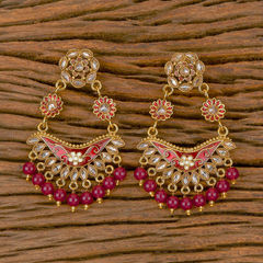 Gold Rodium Polish Red and Maroon, White and Off White color Earrings in Brass studded with Beads, Cubic Zirconia, Kundan, Pearl