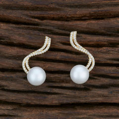 Gold Rodium Polish White and Off White color Earrings in Brass studded with Austrian diamond