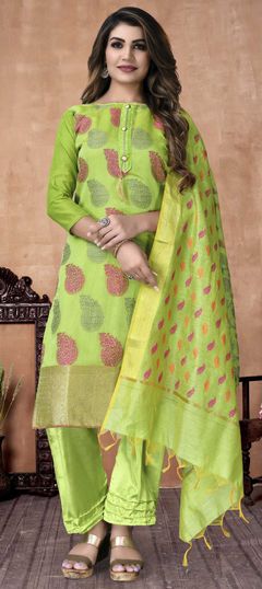 Green color Salwar Kameez in Banarasi Silk fabric with Weaving work