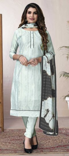 Casual Black and Grey color Salwar Kameez in Chanderi Silk fabric with Straight Printed work : 1810491