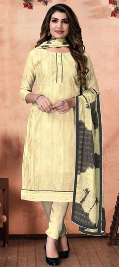 Yellow color Salwar Kameez in Chanderi Silk fabric with Printed work