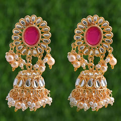 Red and Maroon, White and Off White color Earrings in Brass studded with Beads, Cubic Zirconia, Kundan & Gold Rodium Polish : 1810645