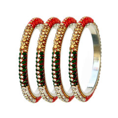 Gold Rodium Polish Multicolor color Bangles in Brass studded with CZ Diamond, Kundan