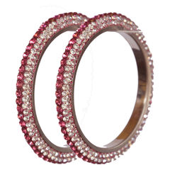 Gold Rodium Polish Pink and Majenta, White and Off White color Bangles in Brass studded with CZ Diamond, Kundan