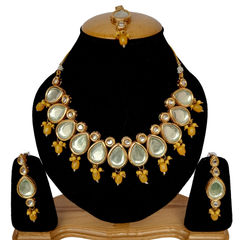 Gold Rodium Polish Yellow color Necklace in Metal Alloy studded with Kundan