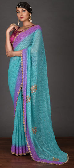 Blue color Saree in Georgette fabric with Cut Dana, Stone work