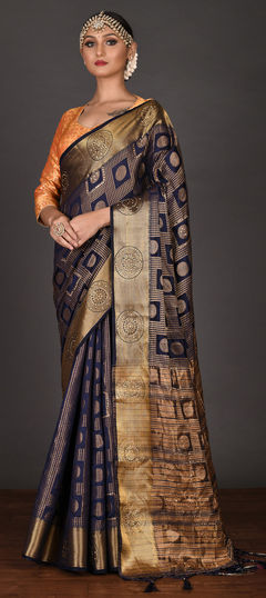 Blue color Saree in Art Silk, Silk fabric with Stone, Weaving work