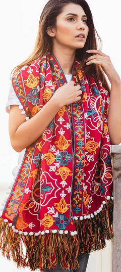 Casual Red and Maroon color Dupatta in Cotton fabric with Embroidered work : 1812177