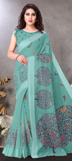 Casual, Traditional Blue color Saree in Cotton fabric with Bengali Printed work : 1812455